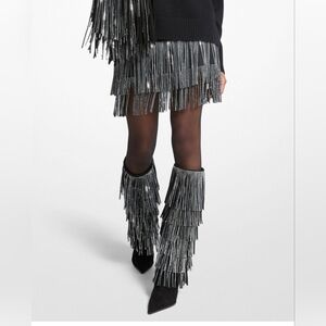 Michael Kors Black Mini Skirt with Silver Fringe